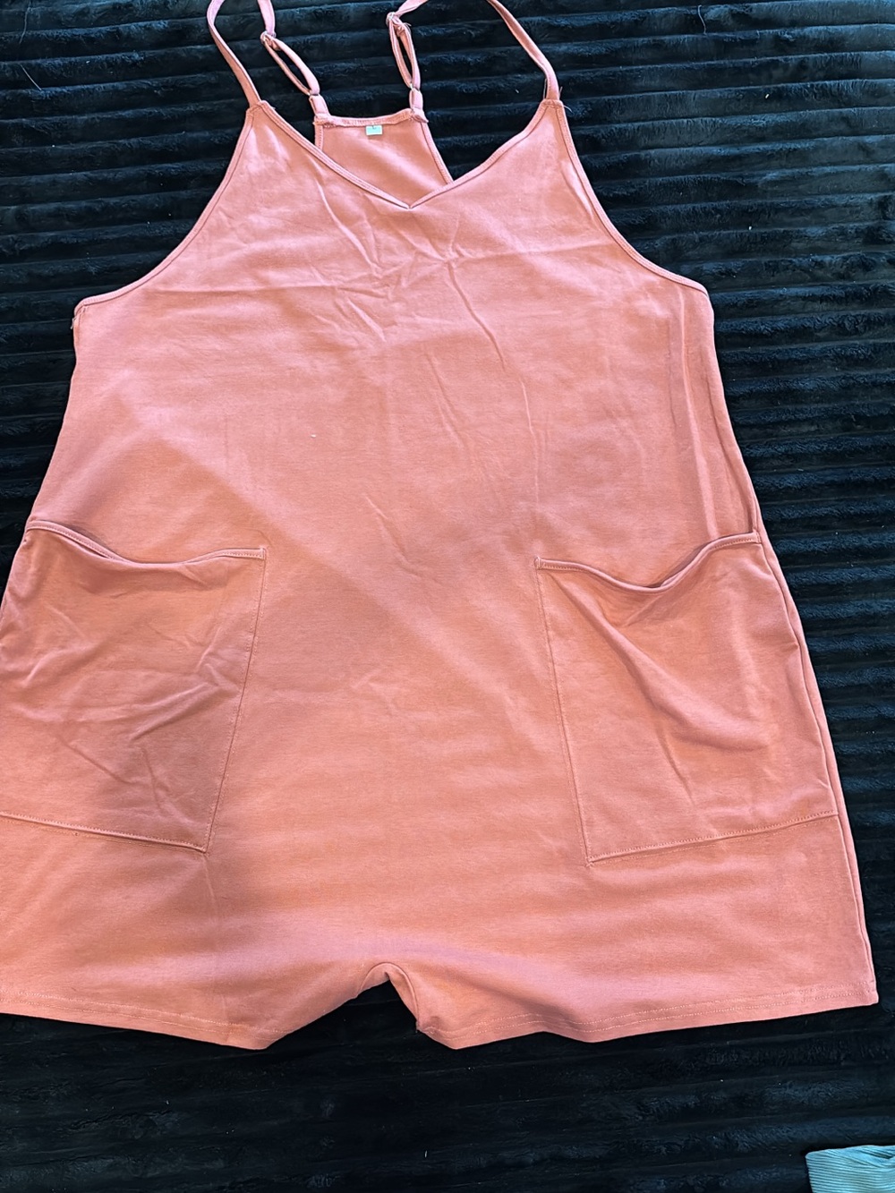 Women’s everyday Coral Pink Sleeveless Romper with Front Pockets